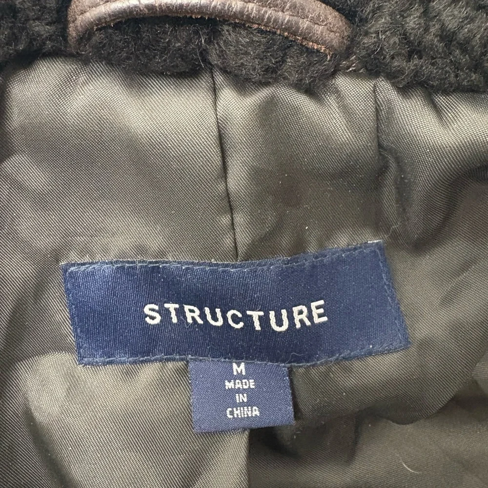 Vintage Structure Men's Brown Leather Bomber Jacket with Black Collar - Picture 2 of 8